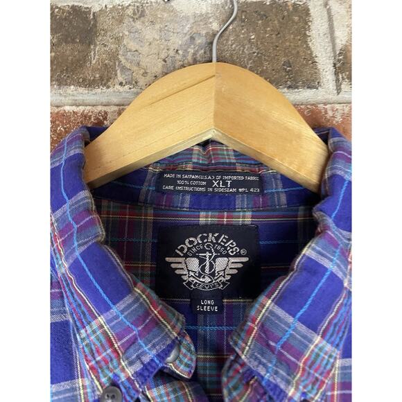 VTG Dockers Colorful Plaid Long Sleeve Button Up Shirt XLT 100% Cotton Classic - Picture 3 of 5